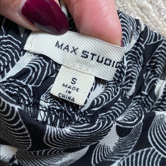 Max Studio Printed Pants Black White Striped Petal Wide Leg Pants Size M - Picture 7 of 11